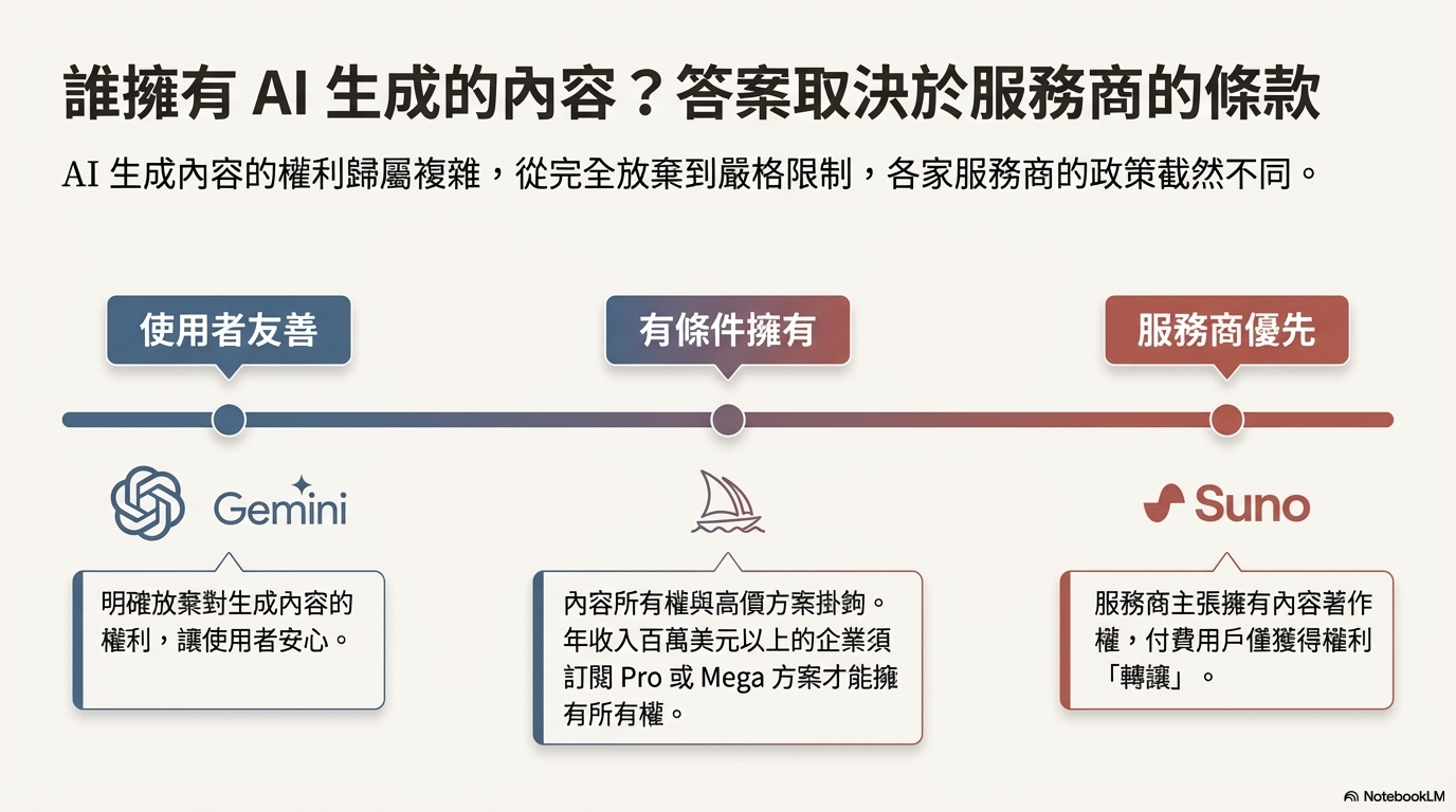 NotebookLM 簡報：AI 生成內容的條款分析