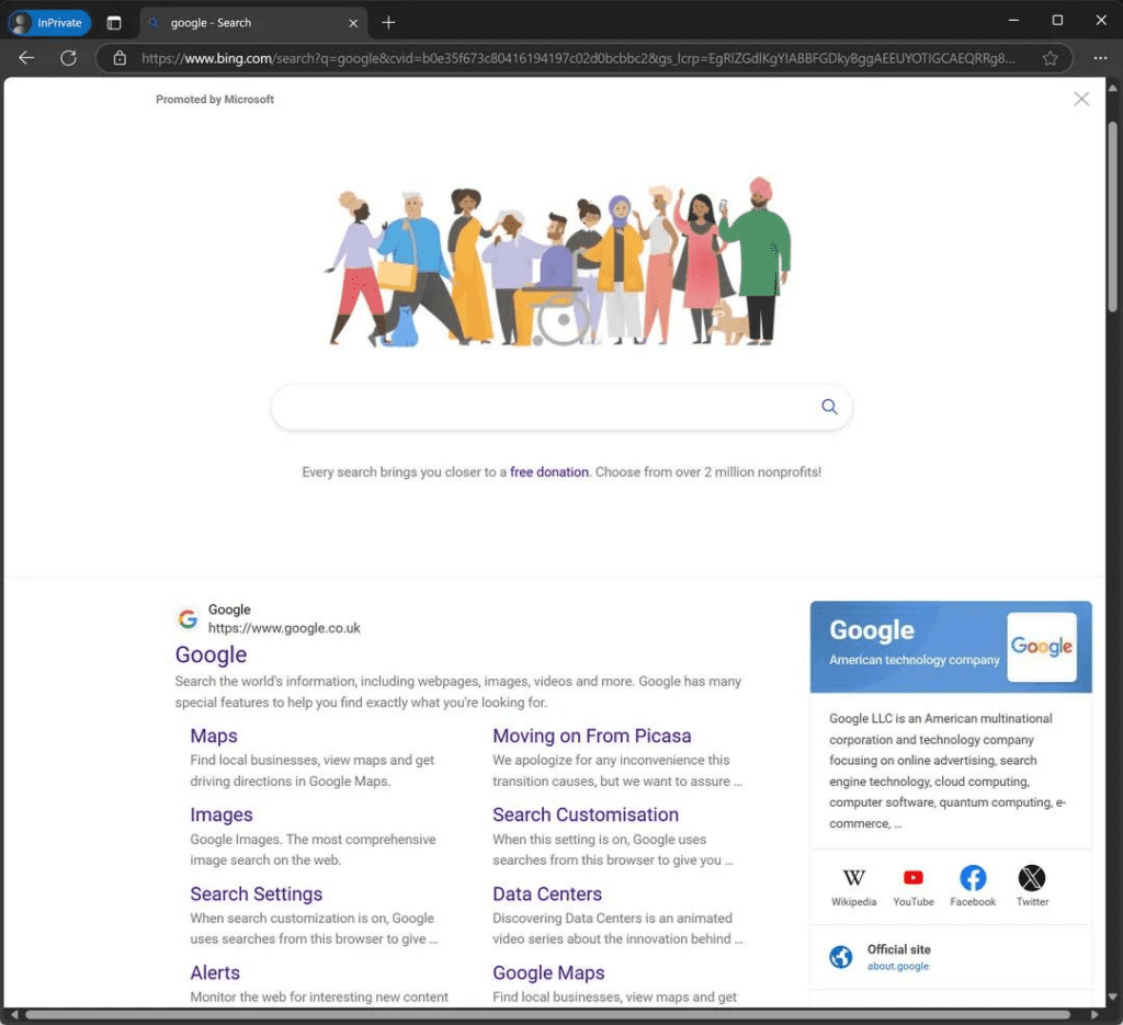 為了推廣 Bing,微軟決定假裝成 Google,還藏起了自己的商標:原文配圖