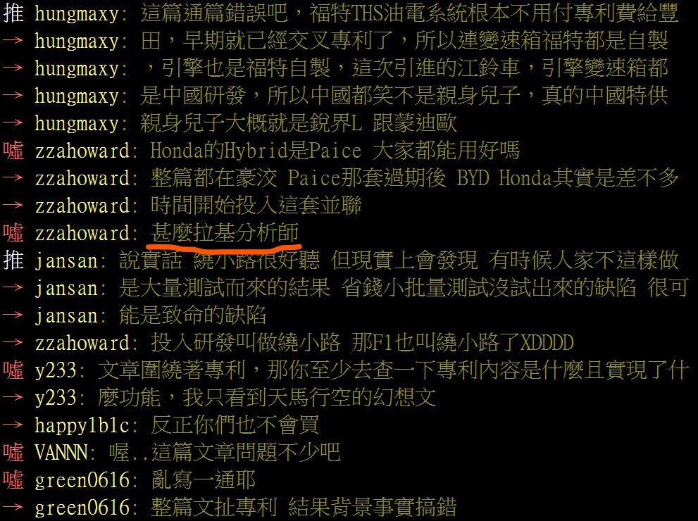 原文用來說明專利分析資料問題的討論截圖